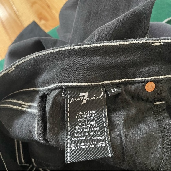 7 for All Mankind 7FAM Black Spliced Hem Black Sateen Ankle Skinny Jean EUC 27 - Picture 9 of 11